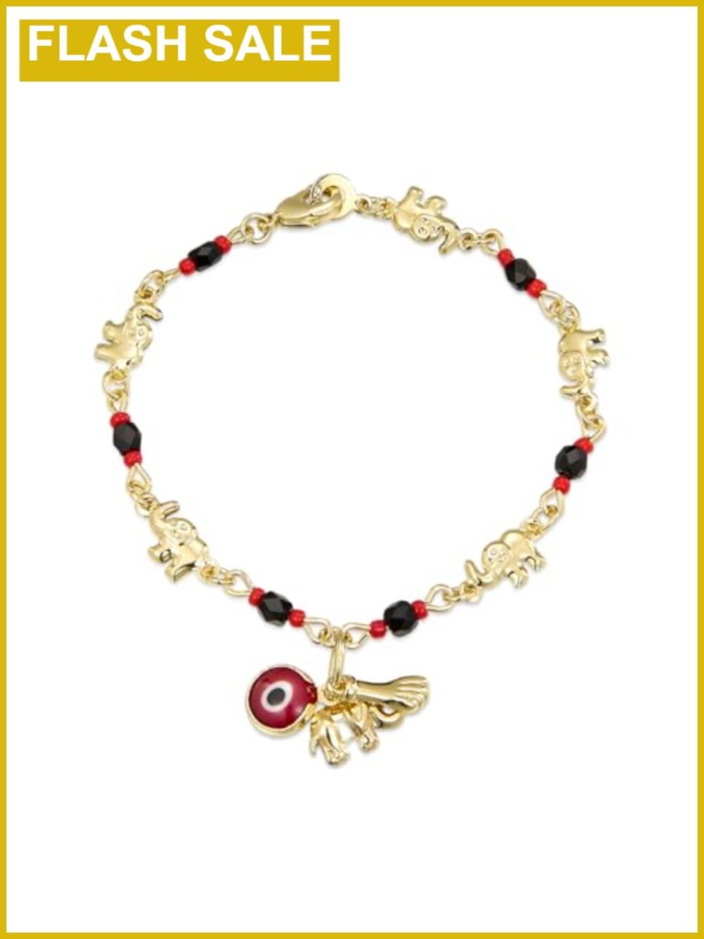 14K Gold Plated Evil Eye Elephant Charm Bracelet, Adjustable Link Bracelet,